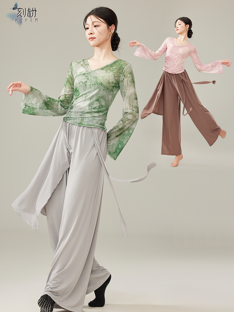 Classical dance clothing Guofeng gauze exercise exercises, elegant Chinese dance top, adult net yarn performance dance service girl