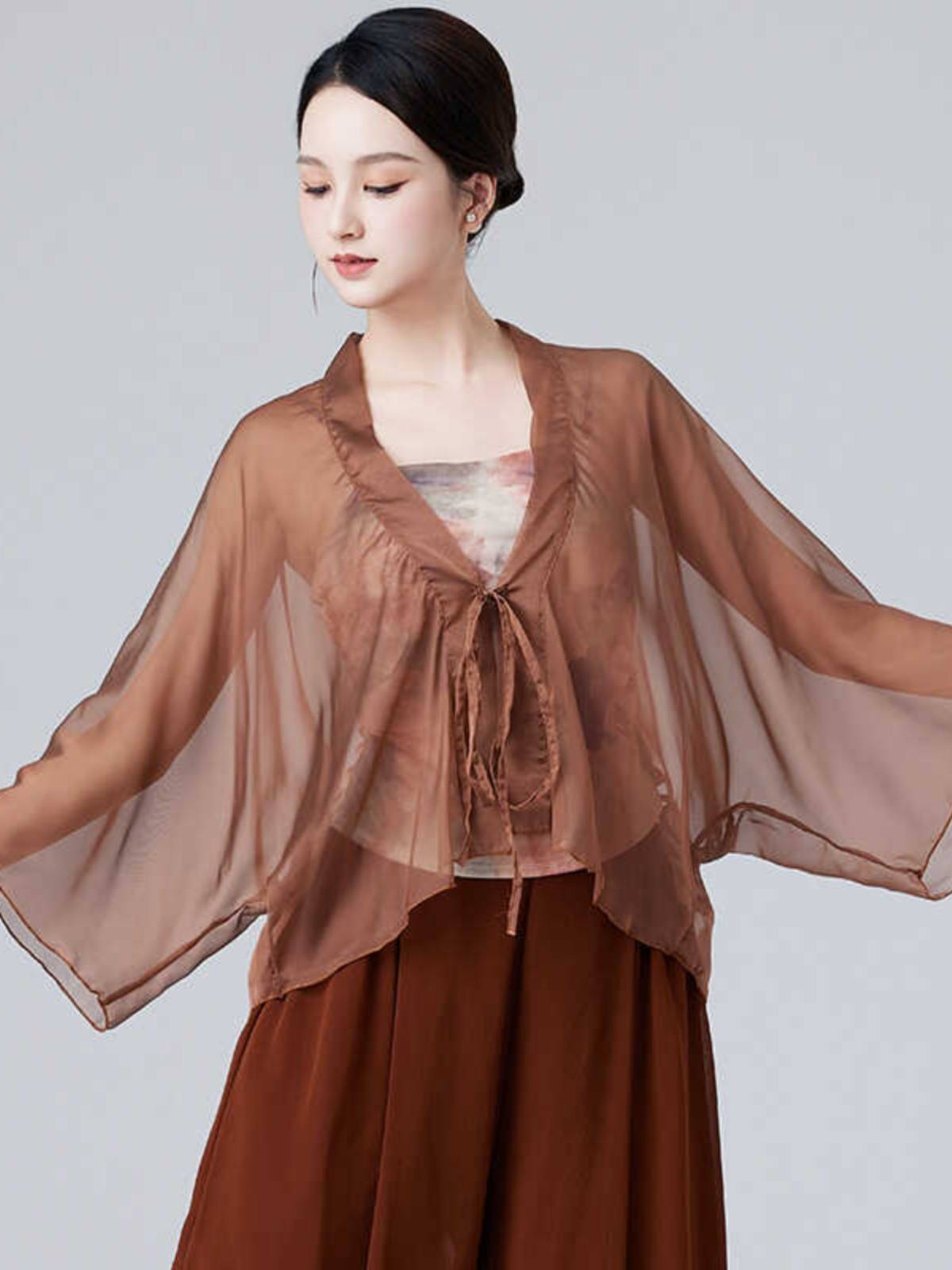 Ancient dance gauze, fairy fluttering Chinese retro cardigan gauze, feminine, wild, light dance top