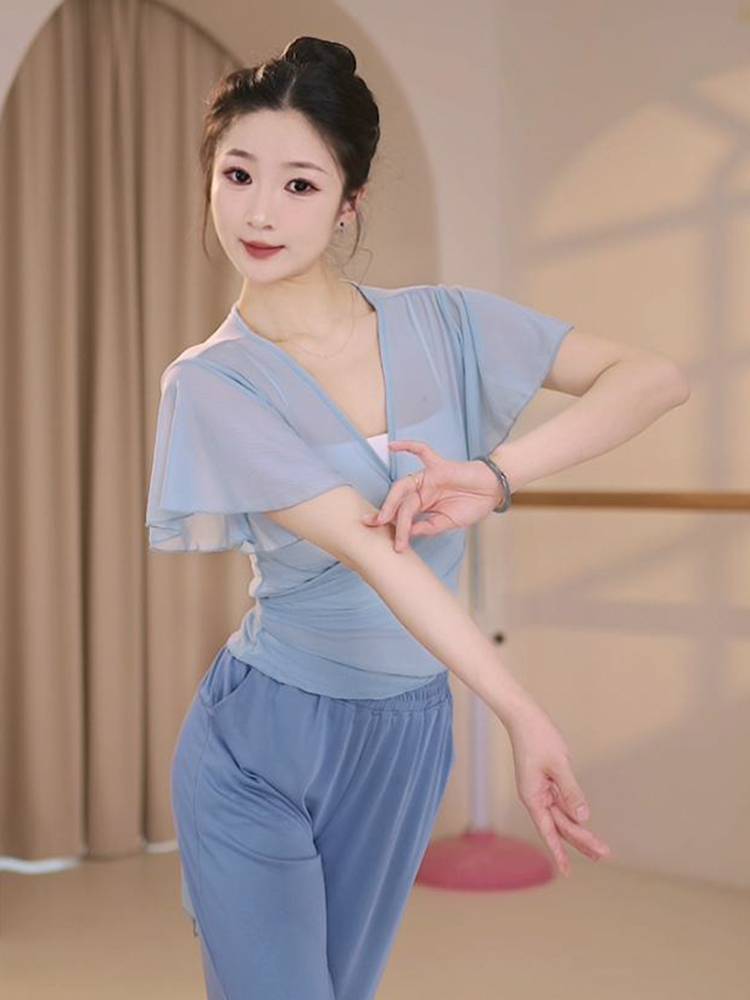 3255 Dance clothing female gauze 2024 summer new practice short -sleeved mesh Chinese classical dancing adult top