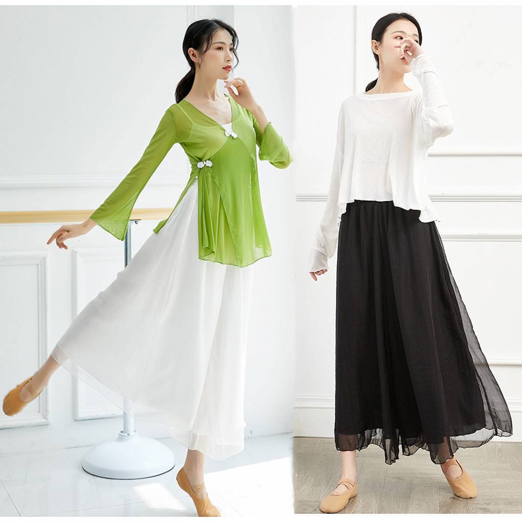 Modern dance exercise pants loose and elegant chiffon wide -leg pants classical dance service Chinese style white fairy dance service