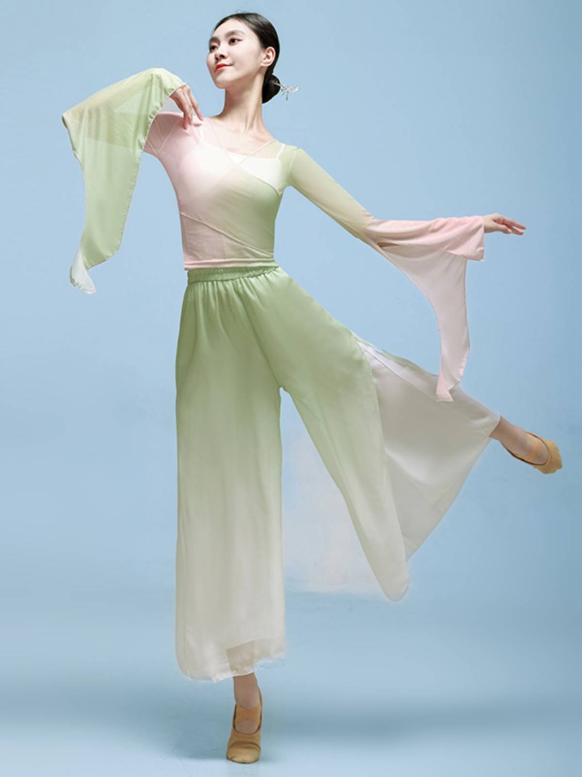 Classical dance clothing elegant body rhyme yarn jacket elasticity gradient leap practices Chinese dance national dance performance clothing