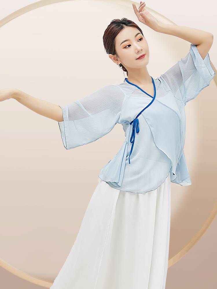 Classical dance clothing gauze female fairy, elegant body rhyme, new autumn play exercise exercises, Chinese dance dance clothes top