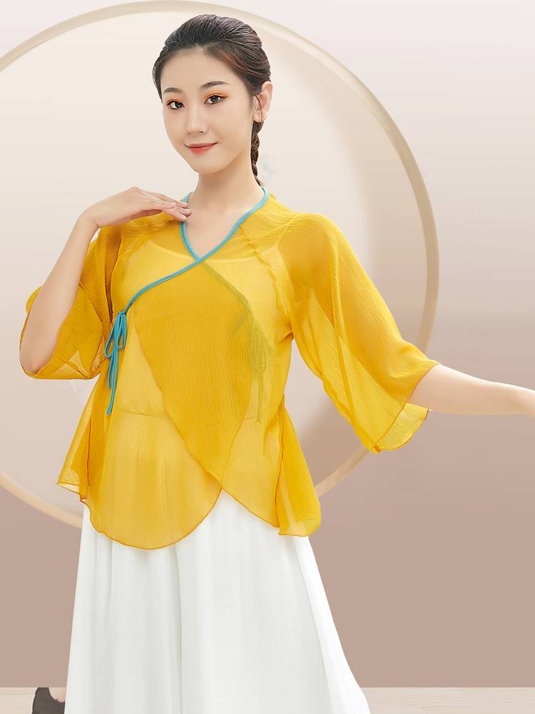 Classical dance clothing gauze female fairy, elegant body rhyme, new autumn play exercise exercises, Chinese dance dance clothes top