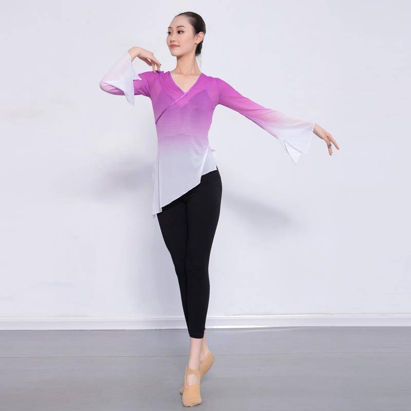 Chinese nation classical dance exercises, female adults, rhyme gauze, elegant gradient dancing ballet top