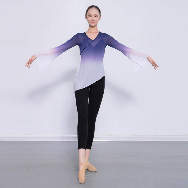Chinese nation classical dance exercises, female adults, rhyme gauze, elegant gradient dancing ballet top