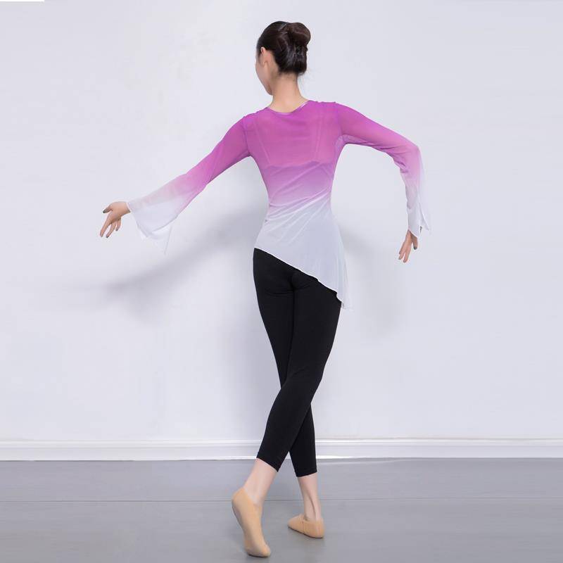 Chinese nation classical dance exercises, female adults, rhyme gauze, elegant gradient dancing ballet top