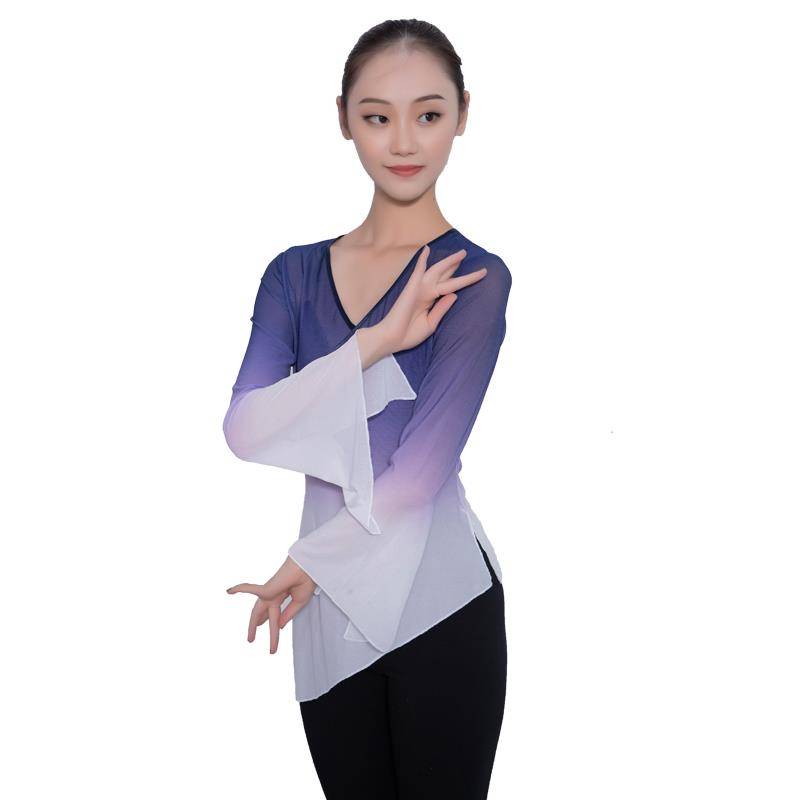 Chinese nation classical dance exercises, female adults, rhyme gauze, elegant gradient dancing ballet top