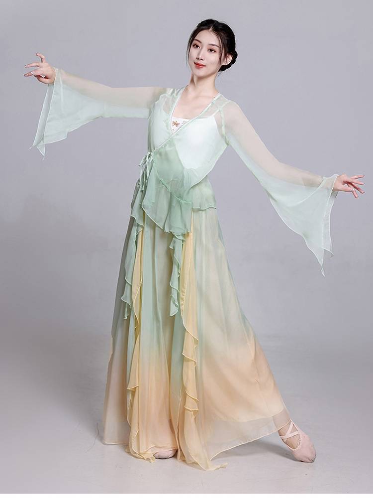 Classical dance clothing female elegant immortal gauze dressing exercise gradient color retro style Chinese dance performance suit suits