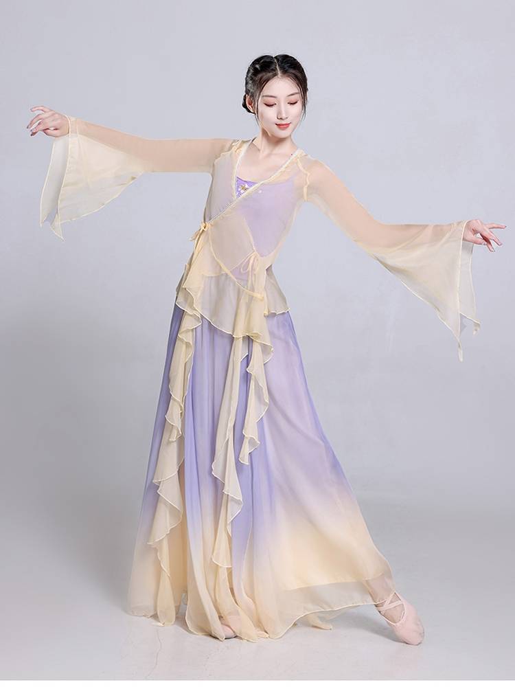 Classical dance clothing female elegant immortal gauze dressing exercise gradient color retro style Chinese dance performance suit suits