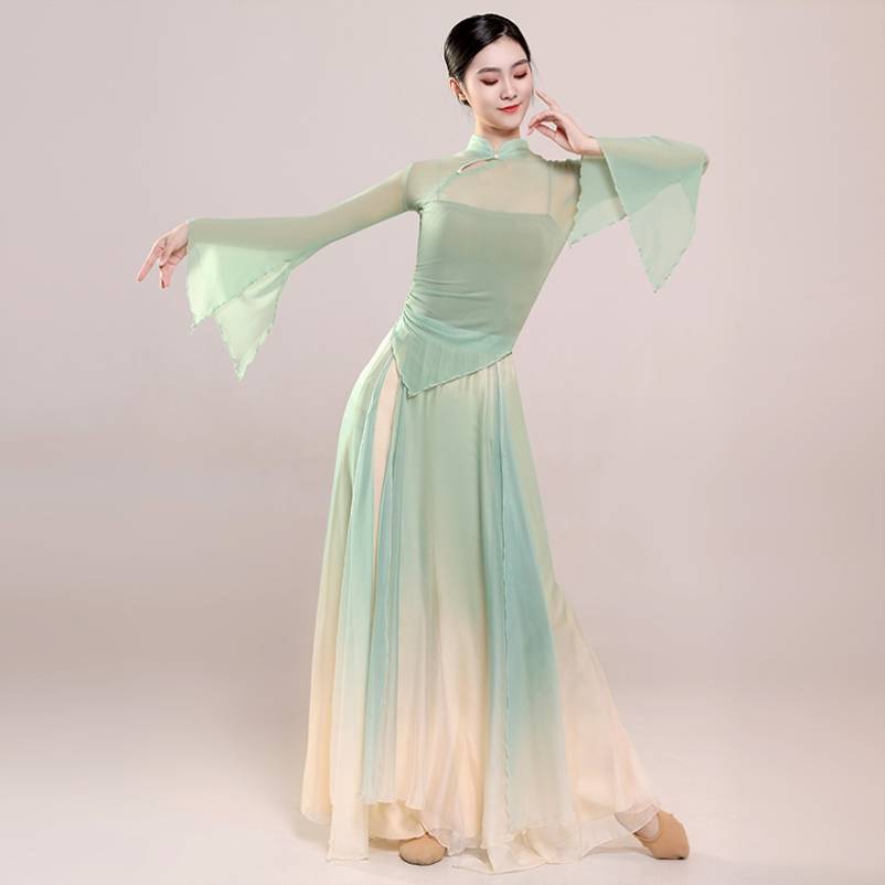 Classical dance clothing new elastic mesh tops, elegant yarn dress, practice clothes Chinese dance nation performance clothing