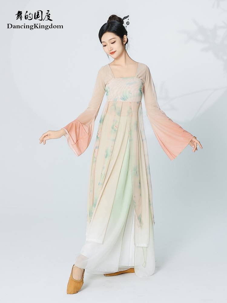 Dance of the national classical skirt dance dance clothes female elegant fairy yarn dress practice clothes ancient style Hanfu performance service spring