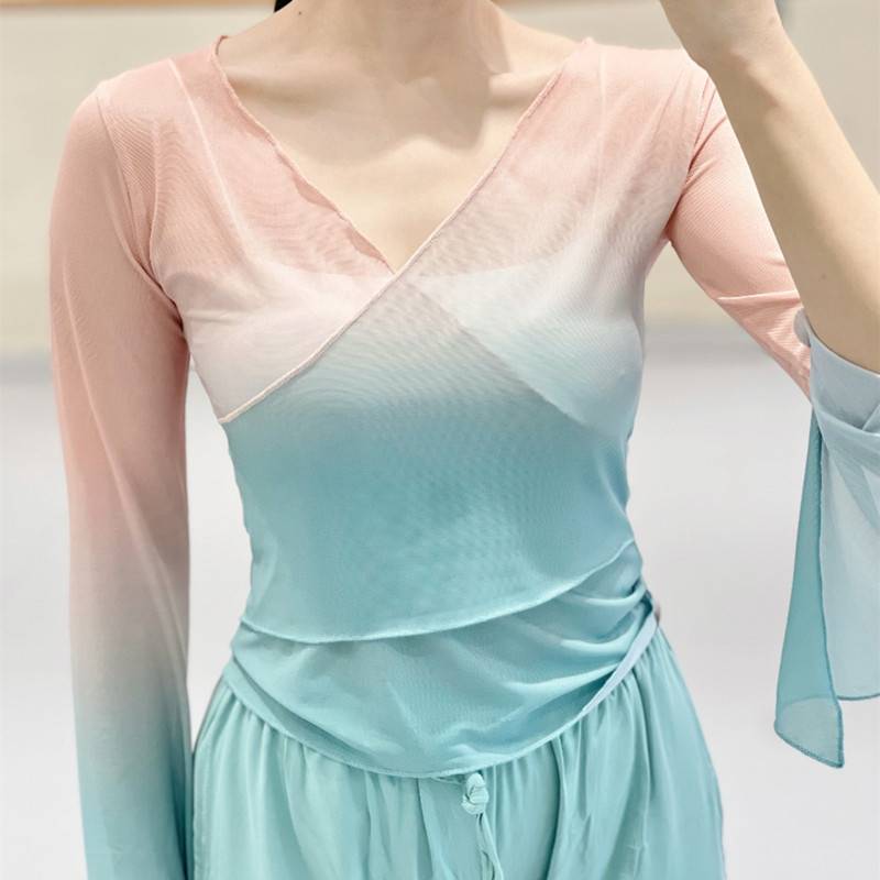 Gentle Wind classical dance body rhyme, gradient fairy, thin gauze design sensor horn long sleeve national dance exercises