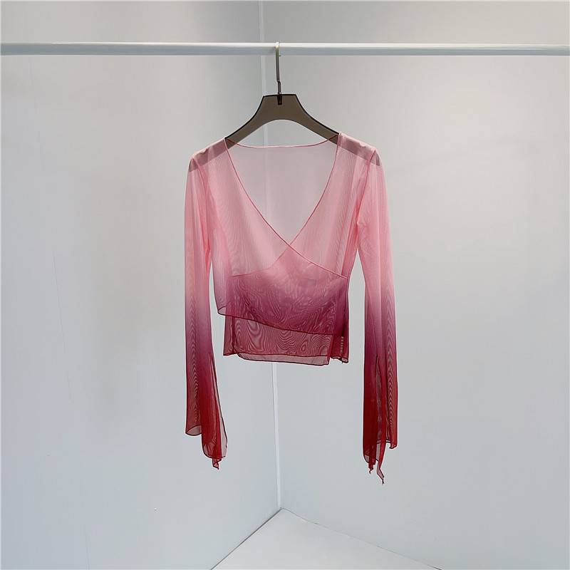 Gentle Wind classical dance body rhyme, gradient fairy, thin gauze design sensor horn long sleeve national dance exercises