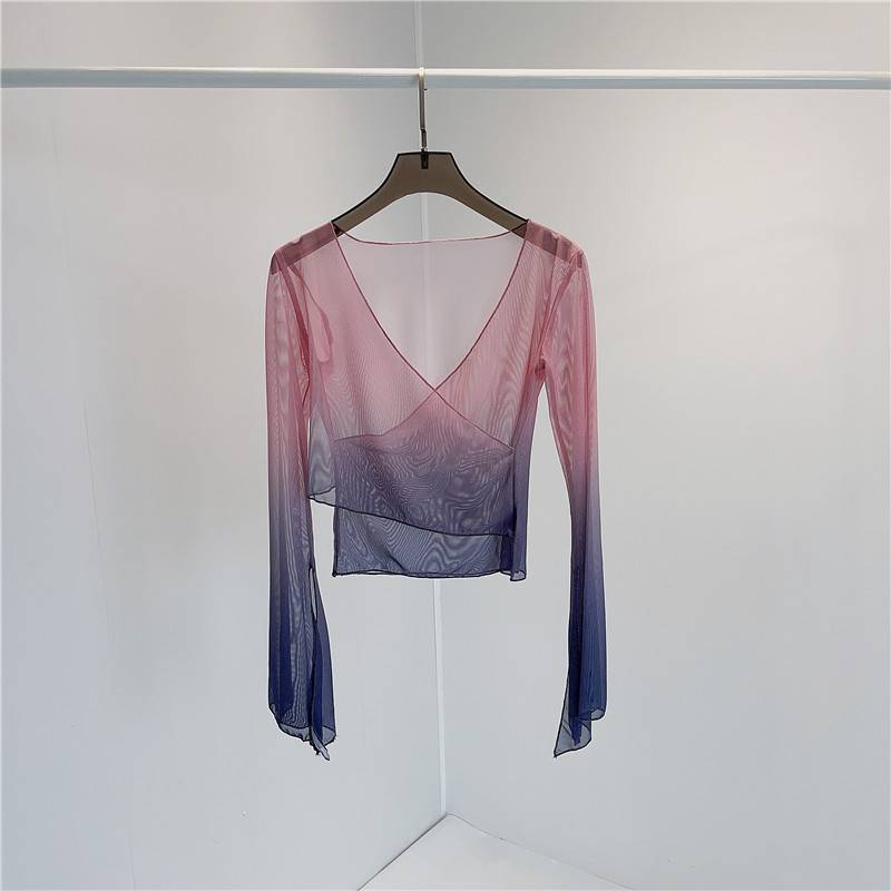 Gentle Wind classical dance body rhyme, gradient fairy, thin gauze design sensor horn long sleeve national dance exercises