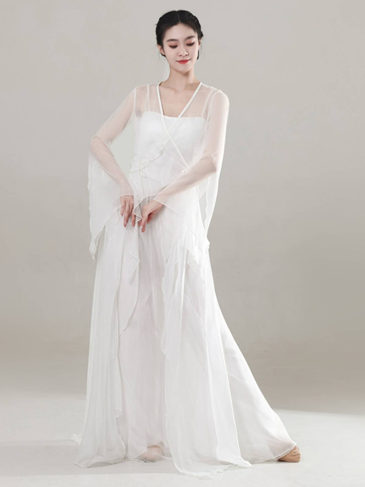 Classical dance clothing female elegant gauze Chinese dance exercise body, rhyme chiffon top art test showing ancient style