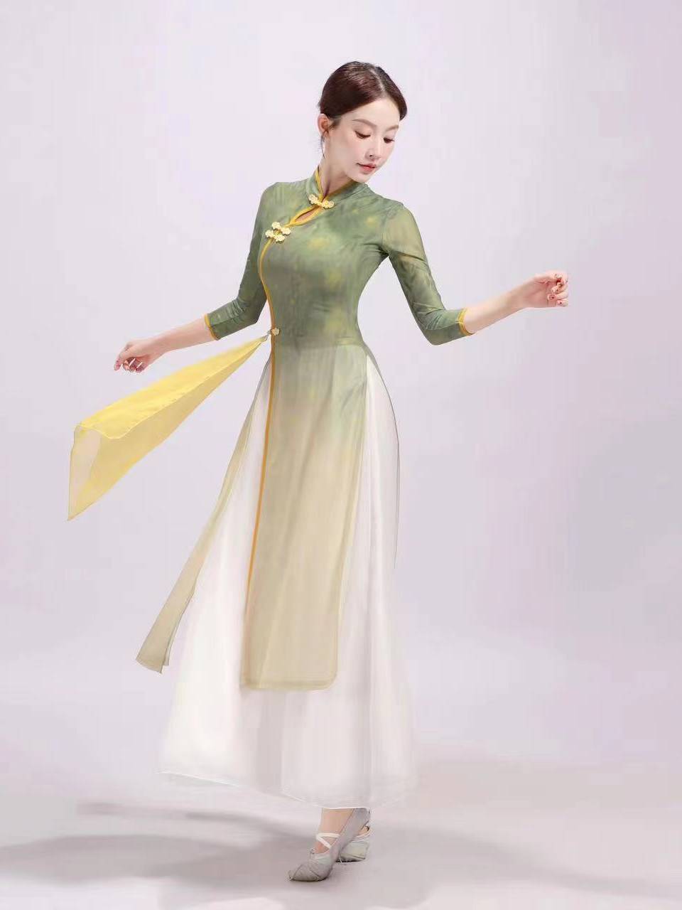 Classical dance service Chinese style dance elastic cheongsam cheongsam body rhyme exercise performance show printed set