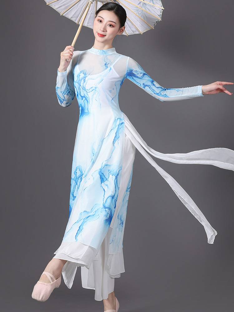Classical dance cheongsam female body rhyme training square dance suit pretend to be elegant ancient style net gauze dance performance service spring and summer