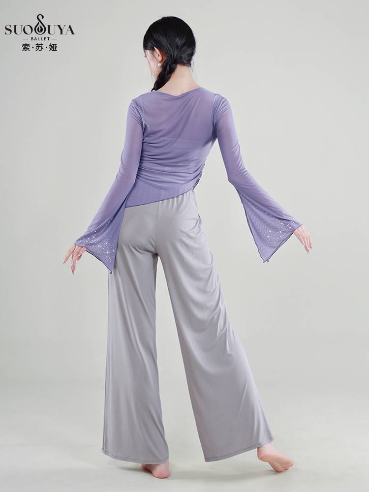 Susuya classical dance clothing female elegant hot drilling gauze, practice clothes, Chinese dance body rhyme test performance top