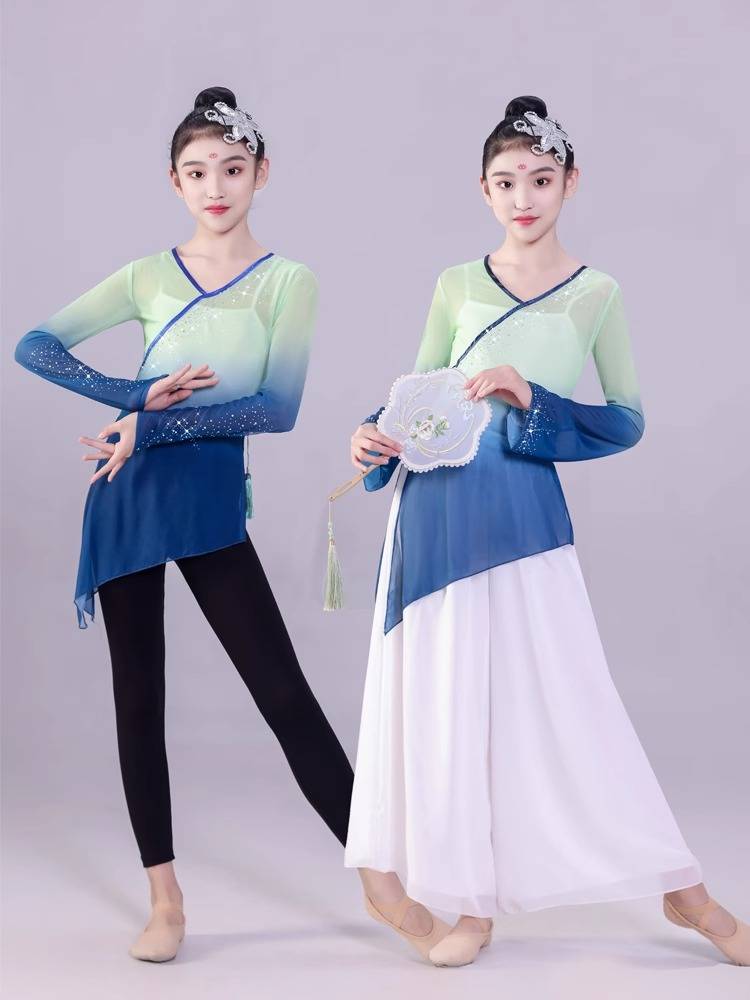 Classical dance clothing female elegant performance of rhyme yae -level clothing -level clothing base training skills Chinese dance green green