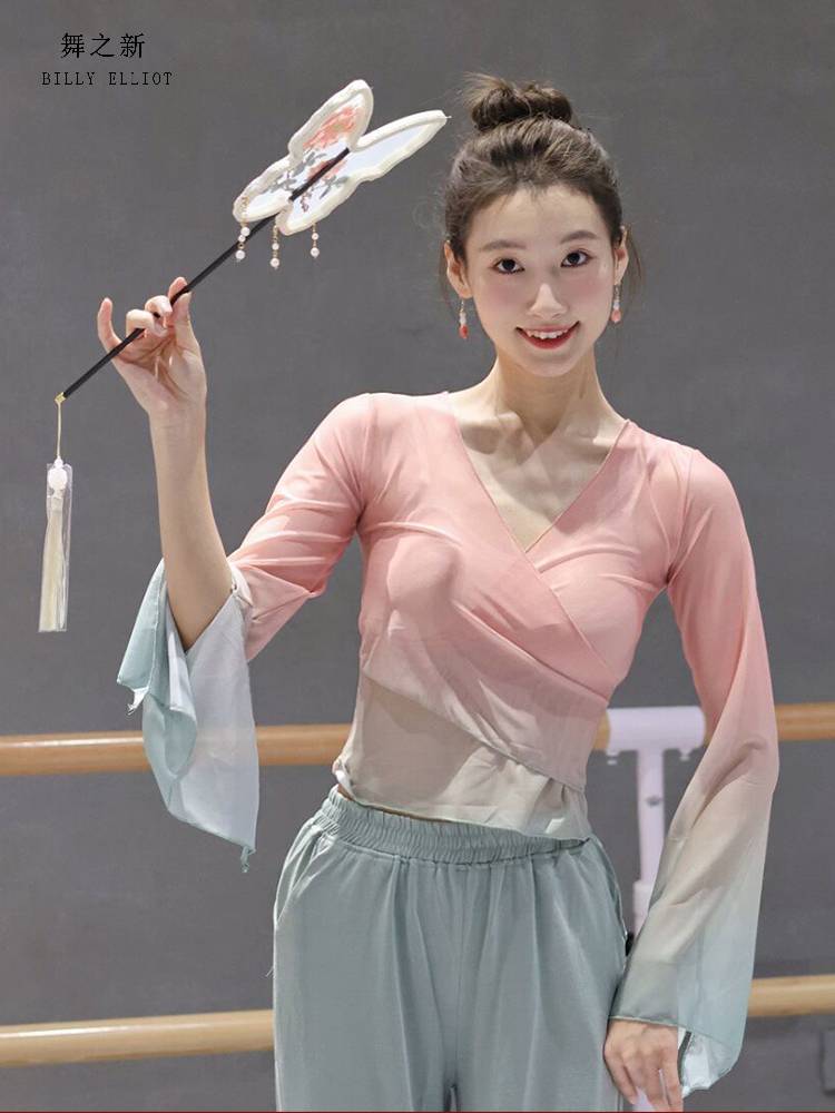 Classical dance gauze performance clothing female elegant fairy -qi, rhyme, female Chinese dance exercise, net gauze dance top