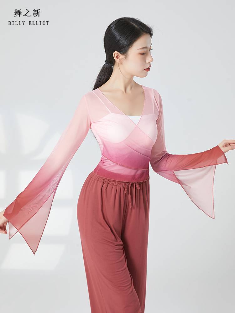 Classical dance gauze performance clothing female elegant fairy -qi, rhyme, female Chinese dance exercise, net gauze dance top