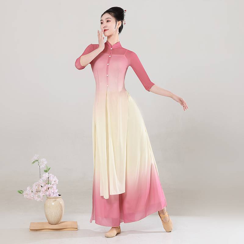 National style classical dance service female elegant tight gradient elastic long cheongsam practice service Chinese dance performance service