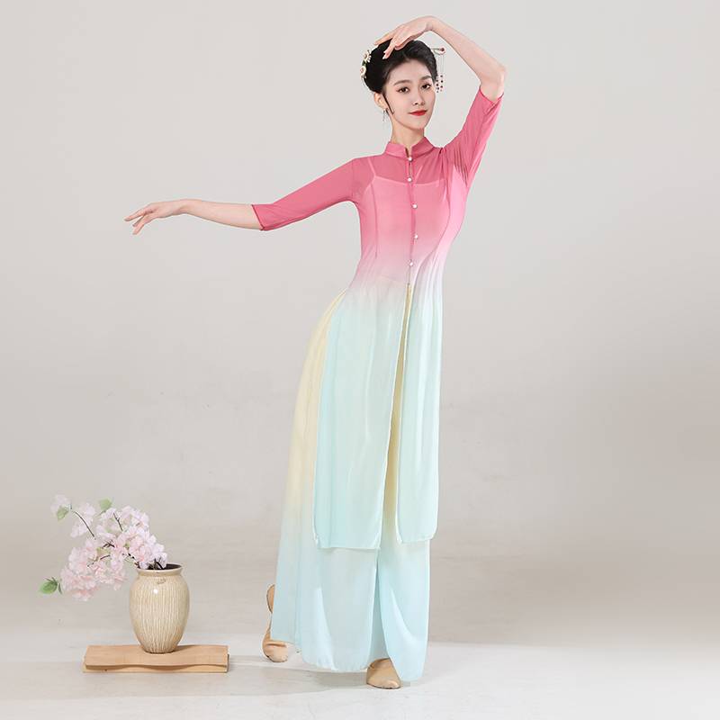 National style classical dance service female elegant tight gradient elastic long cheongsam practice service Chinese dance performance service