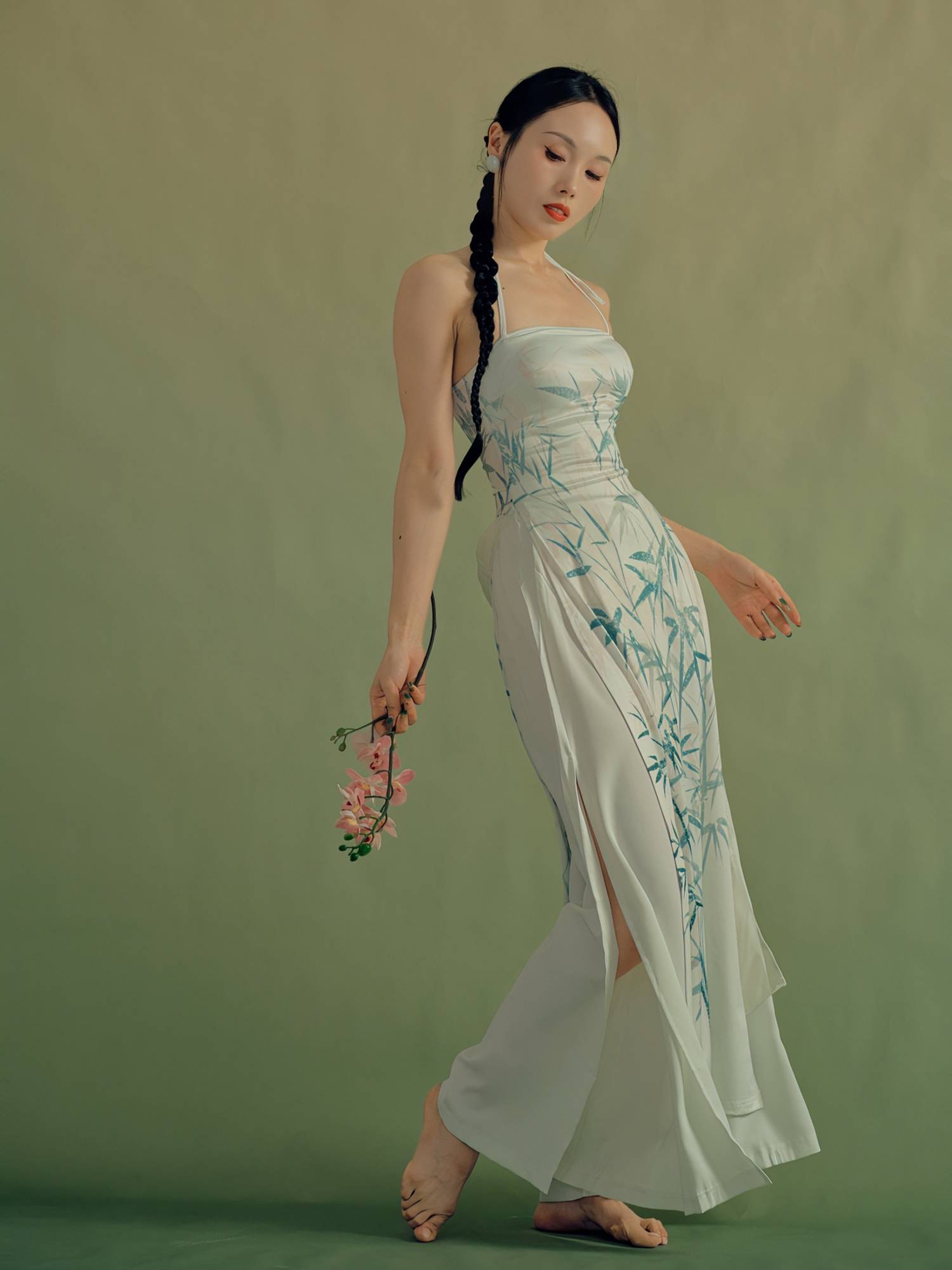 SOSO Jiaxin Chinese Hanging Neck Studius Green Bamboo Dress Guofeng Gabi Cheongsam Dance Dance Server
