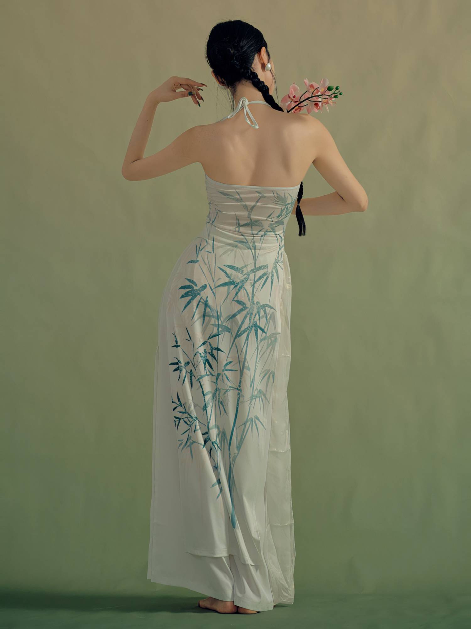 SOSO Jiaxin Chinese Hanging Neck Studius Green Bamboo Dress Guofeng Gabi Cheongsam Dance Dance Server