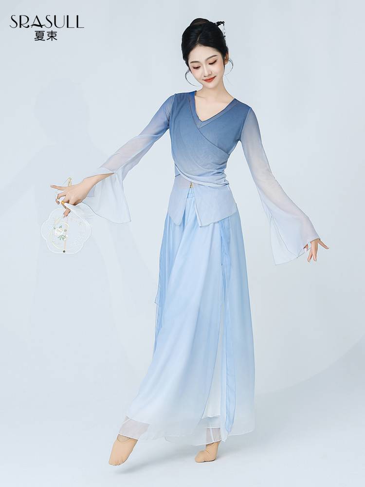 Xia Shu classical dance clothing, elegant women's gradient yarn clothes body rhyme, Chinese dance new long sleeve top