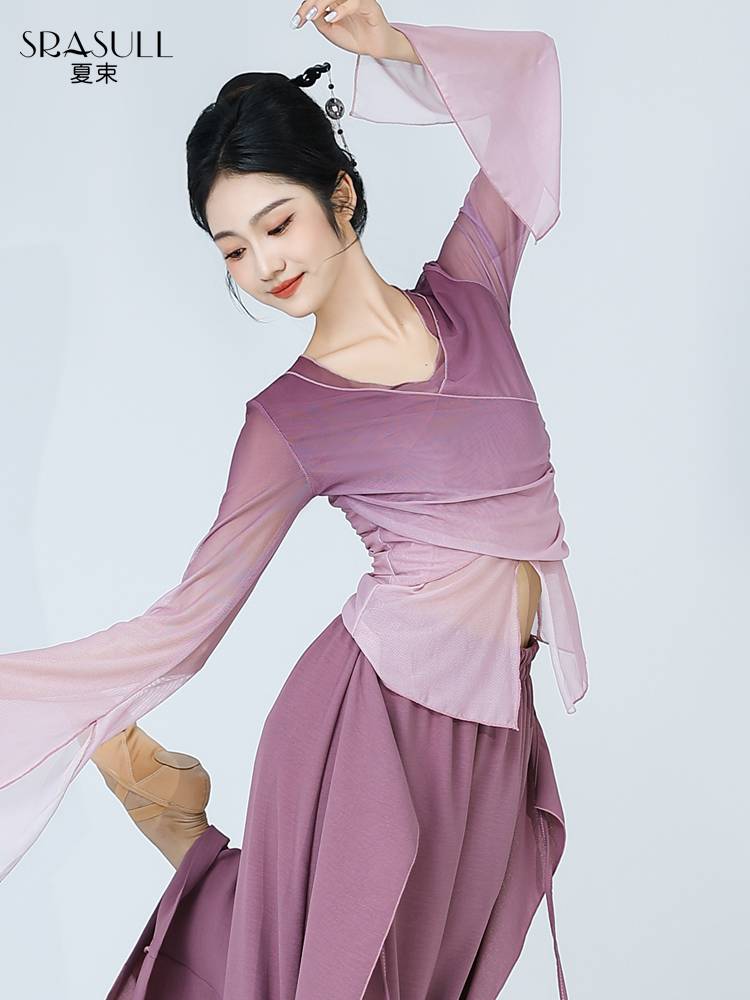 Xia Shu classical dance clothing, elegant women's gradient yarn clothes body rhyme, Chinese dance new long sleeve top
