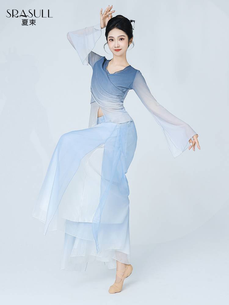 Xia Shu classical dance clothing, elegant women's gradient yarn clothes body rhyme, Chinese dance new long sleeve top
