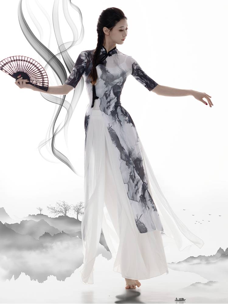 Cheongsam dance clothing gauze female Chinese dance ink dance ink classical dance exercises
