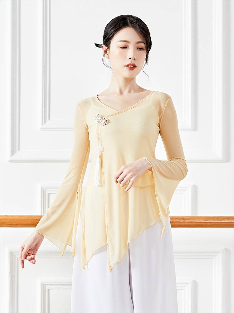 Practicing the classical dance yarn clothing summer performance service girl elegant Chinese style short base training service female dance net yarn top