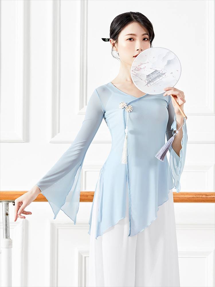 Practicing the classical dance yarn clothing summer performance service girl elegant Chinese style short base training service female dance net yarn top