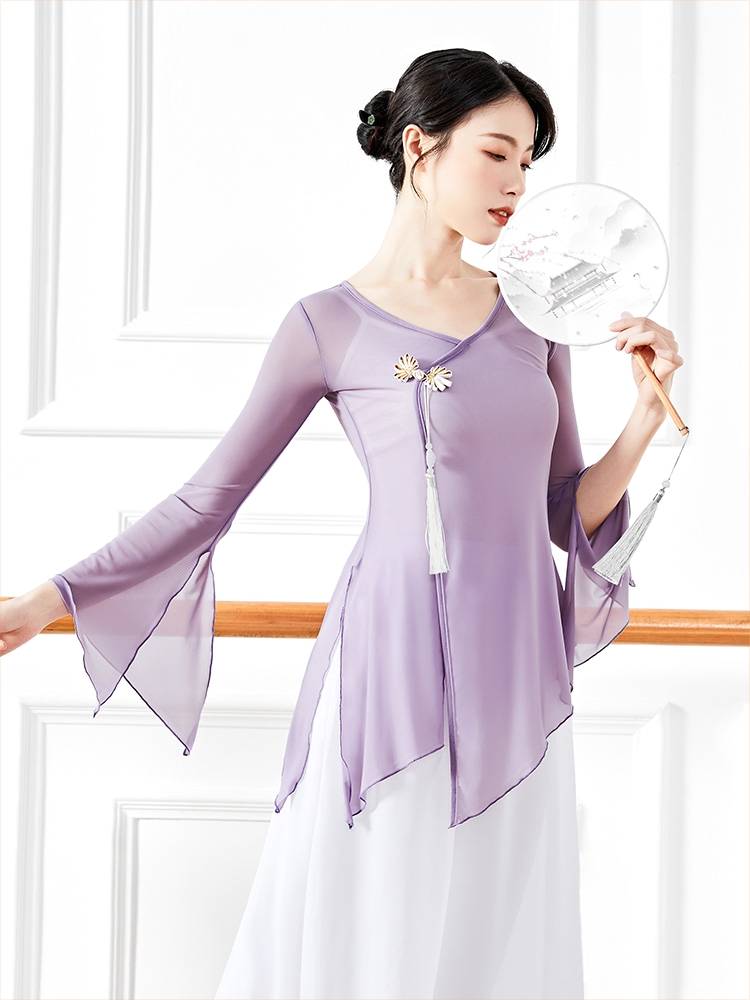 Practicing the classical dance yarn clothing summer performance service girl elegant Chinese style short base training service female dance net yarn top