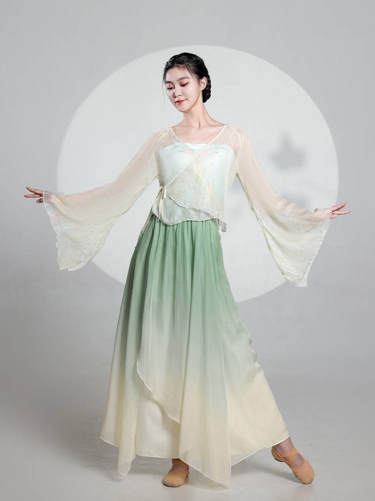Classical dance clothing female elegant Chinese dance exercises, ancient style, gesture, galloped gauze, classical dance performance service