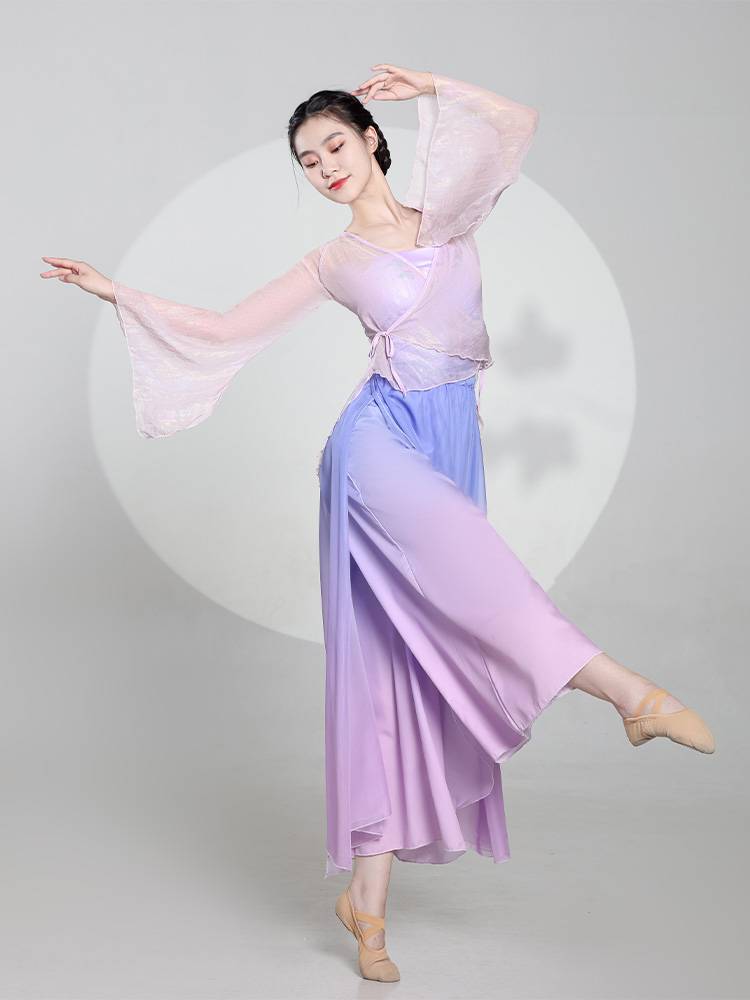 Classical dance clothing female elegant Chinese dance exercises, ancient style, gesture, galloped gauze, classical dance performance service