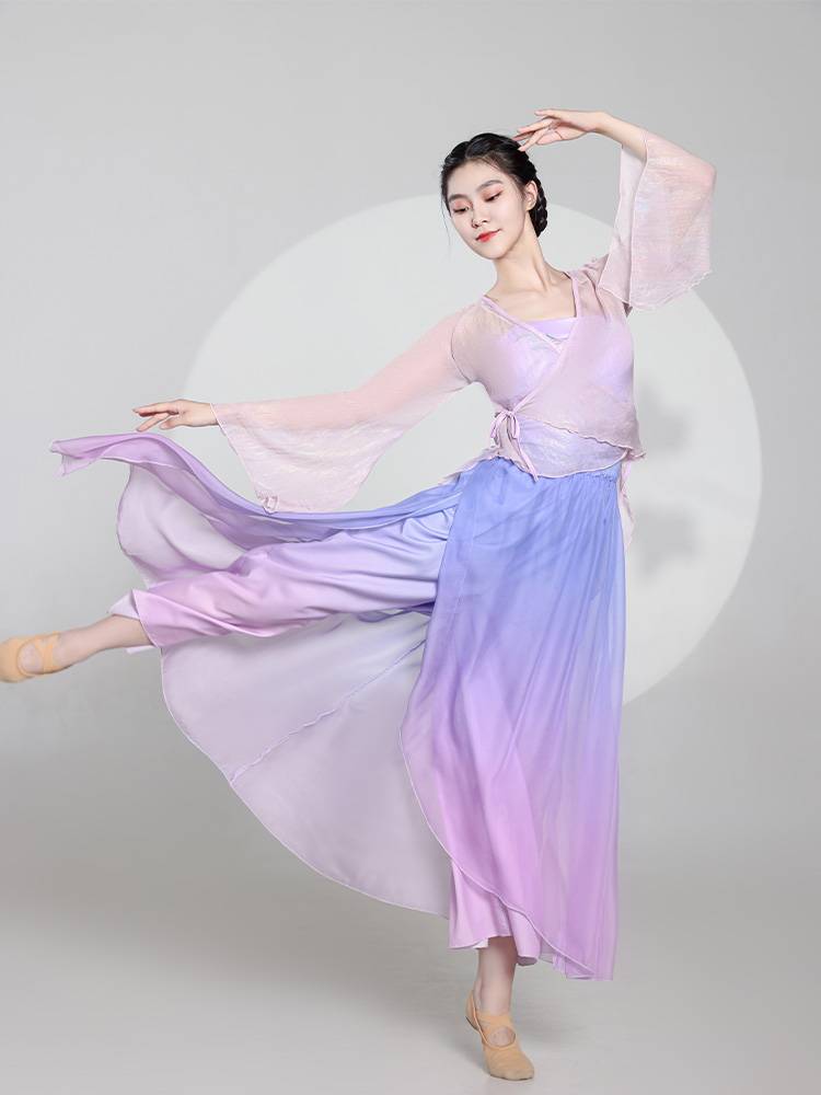 Classical dance clothing female elegant Chinese dance exercises, ancient style, gesture, galloped gauze, classical dance performance service