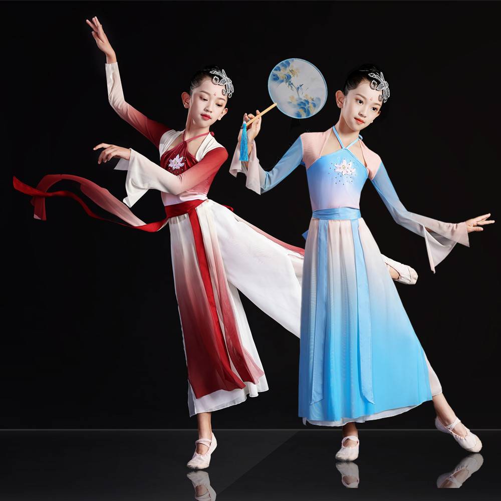 Children's dance service summer classical dance performance clothes gauze elegant girl young children Chinese dance fan dance watch show