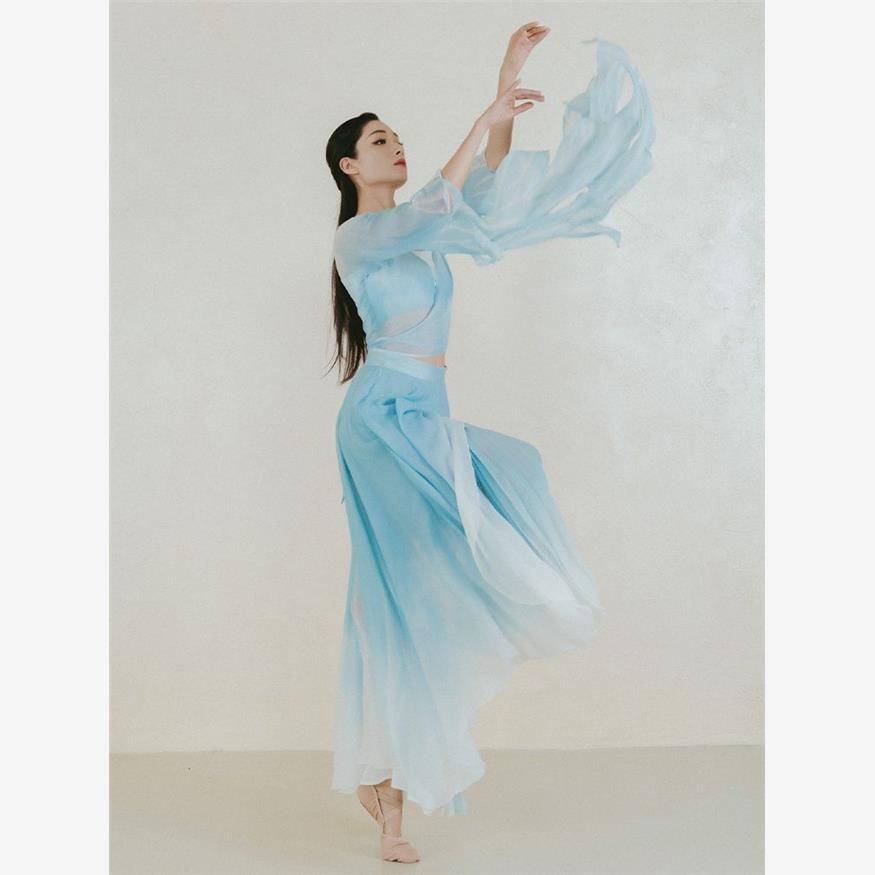 Classical dance dance classical practice set Chinese elegant dance clothing gradient color gradient performance gauze clothes