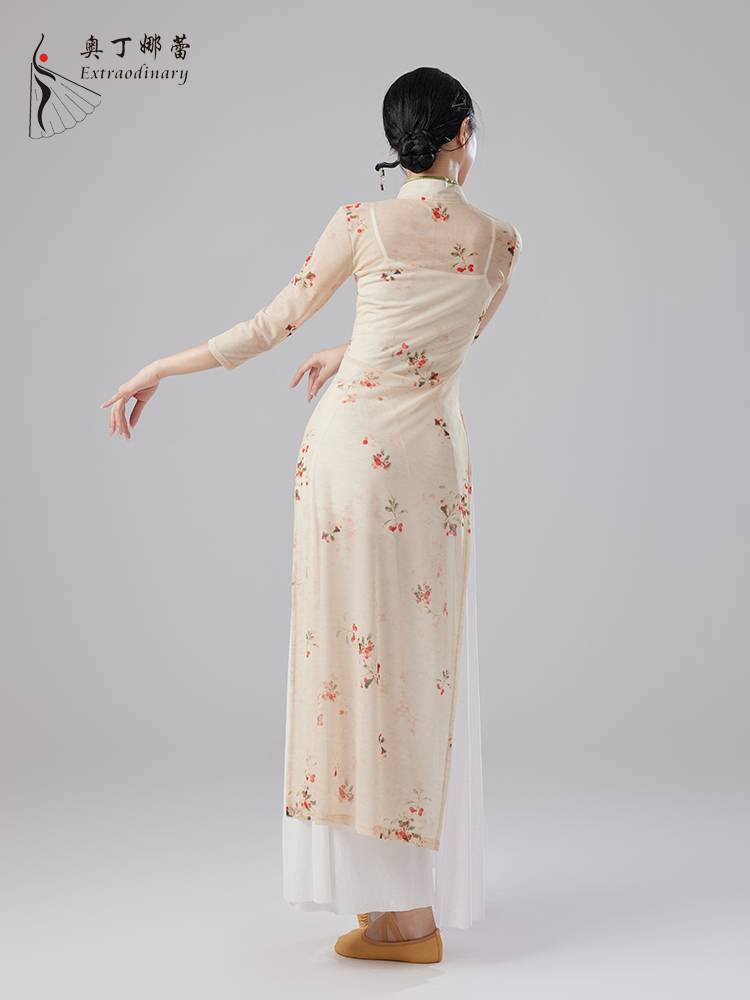 Classical dance cheongsam dance clothing gauze body rhyme training suit performance service service service service service service clothes Chinese ancient style net gauze girl