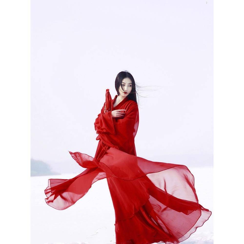 Genuine Classical Dance Ancient Female Douyin Same Red Hanfu Super Fairy Guanfeng Red Zhao Wan Wanjiang Dance Show