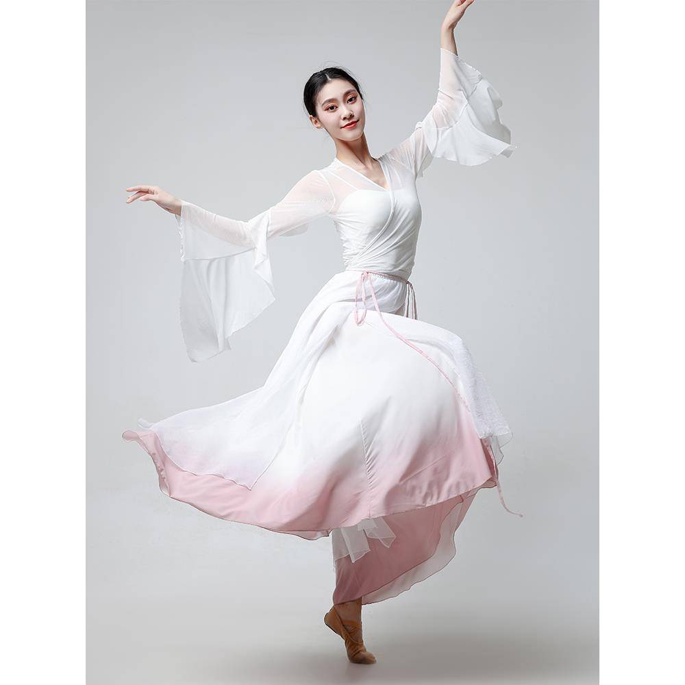 Classical dance clothing female fairy, elegant water sleeve gauze, practice dress big skirt Chinese dance show performance suit suit