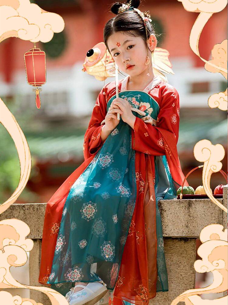 Children's Hanfu costume performance service Chinese style super immortal Tang dress long street Vientiane fish lantern dance props classical dance