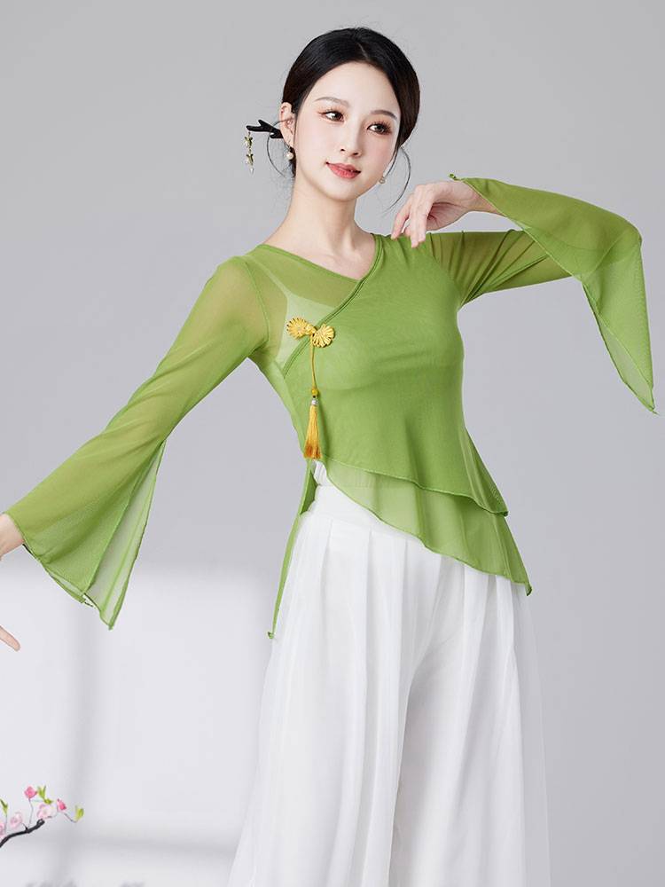 Classical dance gauze body rhyme training girl elegant performance service art test Chinese style fairy foundation dance clothes top