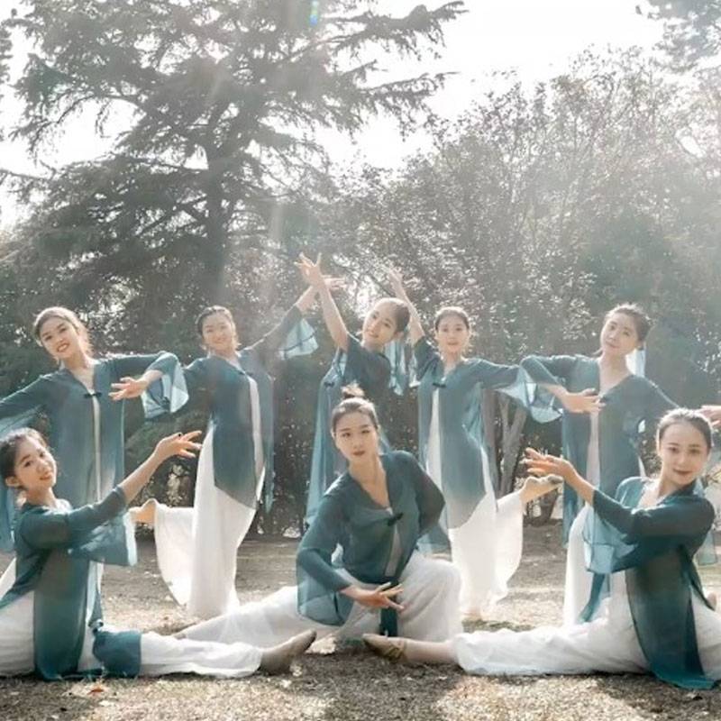 Classical dance exercise service women's suit Modern ethnic ethnic rhyme gauze fairy -style Chinese elegant dance performance clothing