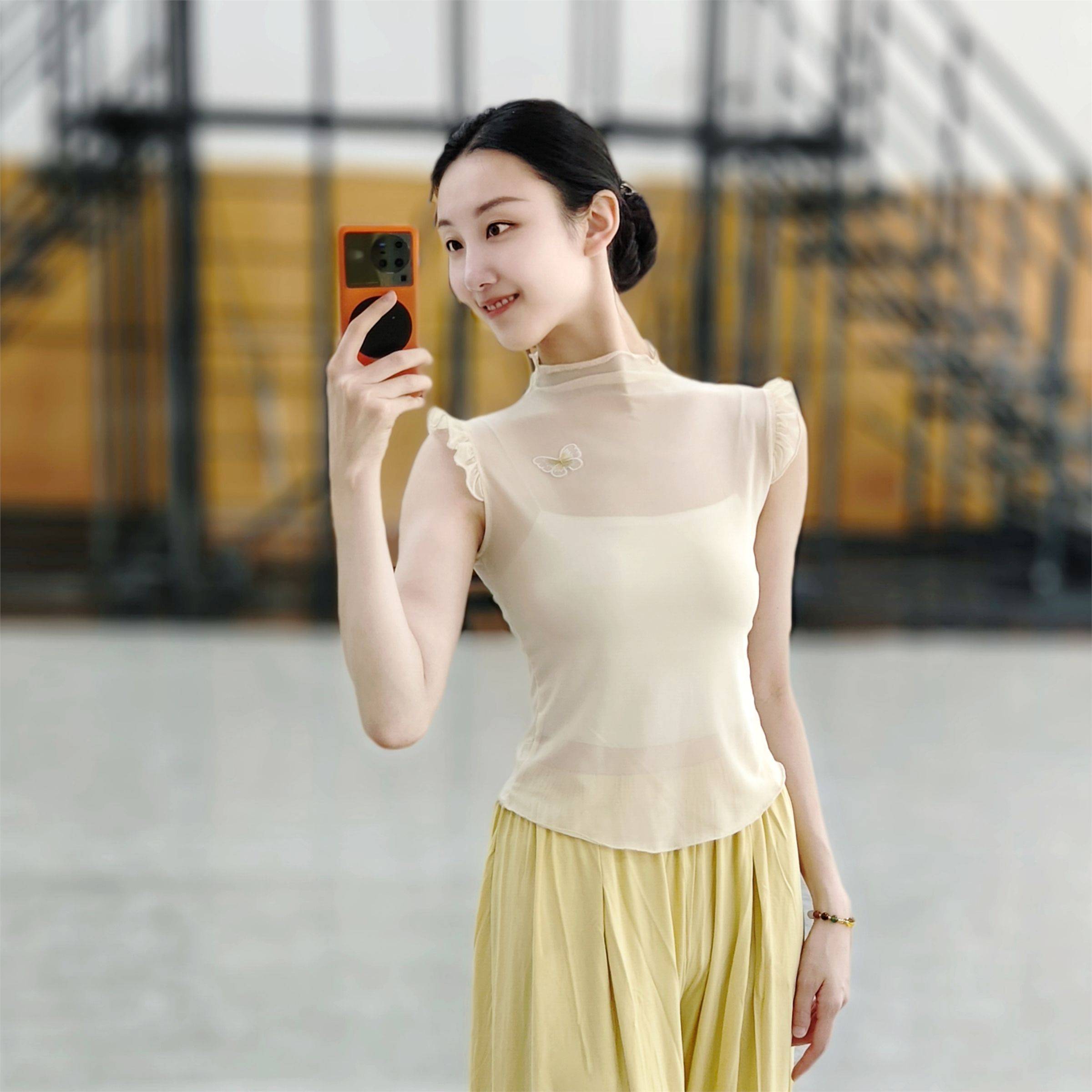 Classical dance gauze short -sleeved practice clothes slim butterfly dance clothing clothes, Chinese dance body rhyme, national style