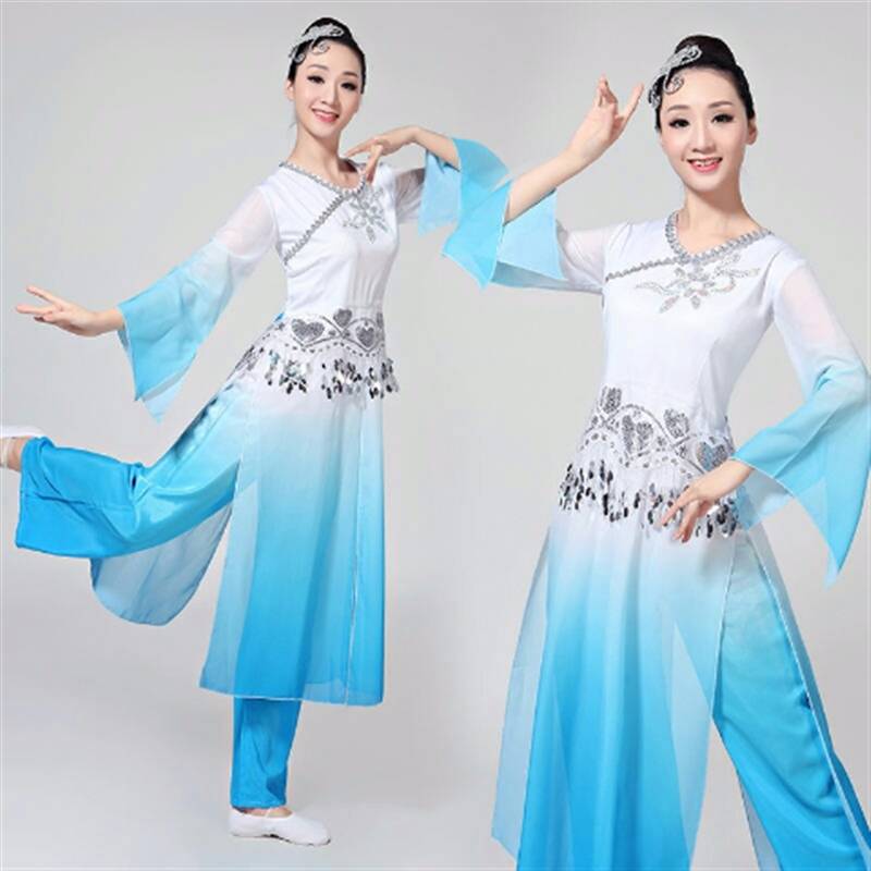 2023 Classical Dance Performance Server New Fan Umbrella Dance Table Dress Oapped Modern Dance Clothing Yangge Adult Girl