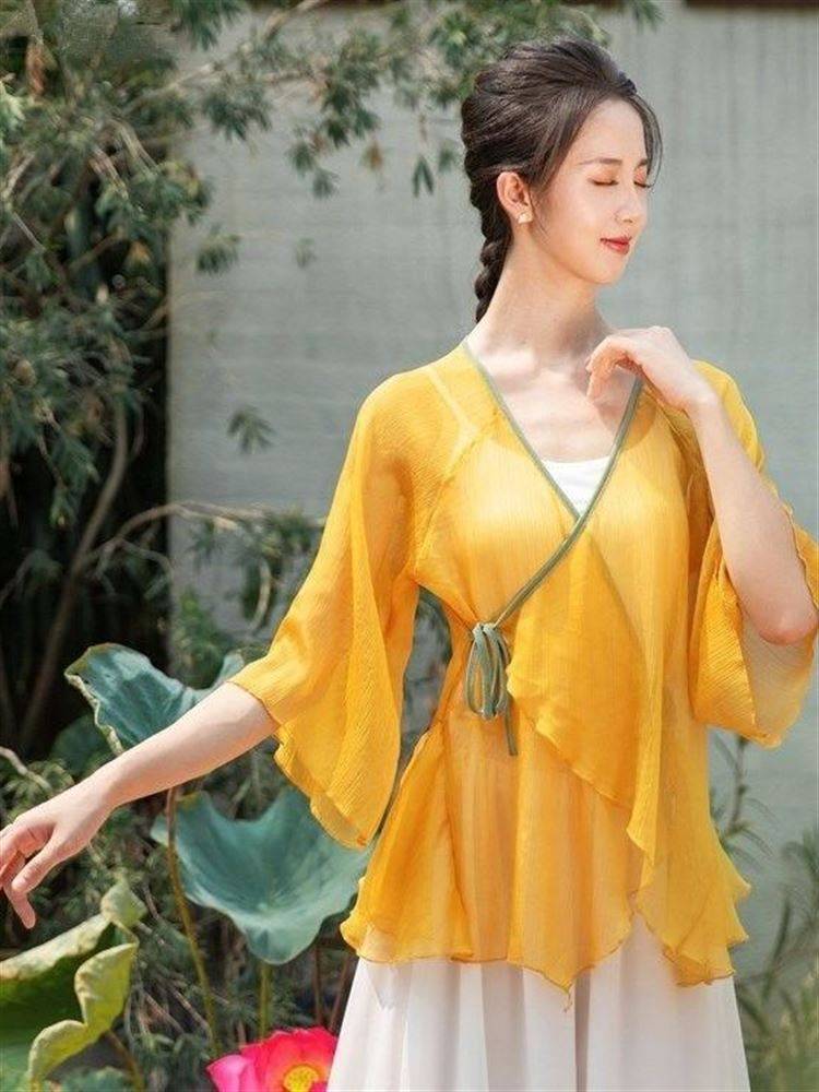 Dance rhyme yoga clothing elegant immortal classical dance suit practice service female Chinese style dance shirt body rhyme yarn performance